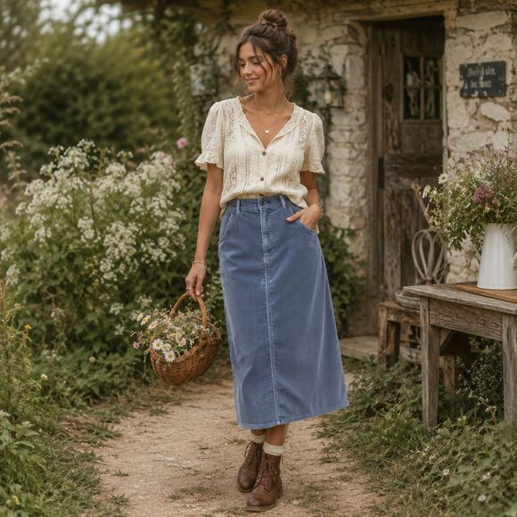 L.L. Bean Dresses & Skirts - Vintage L.L. Bean Long Corduroy Skirt Women's Size 10 Grey Cottagecore Boho 80's